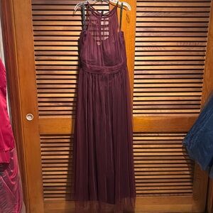 Bill Levkoff Burgundy Floor Length Tulle Gown